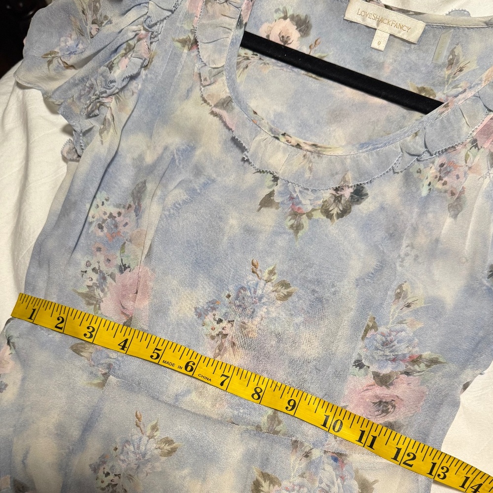 Rare LoveShackFancy Silk Dress Blue floral 0 - Picture 12 of 14
